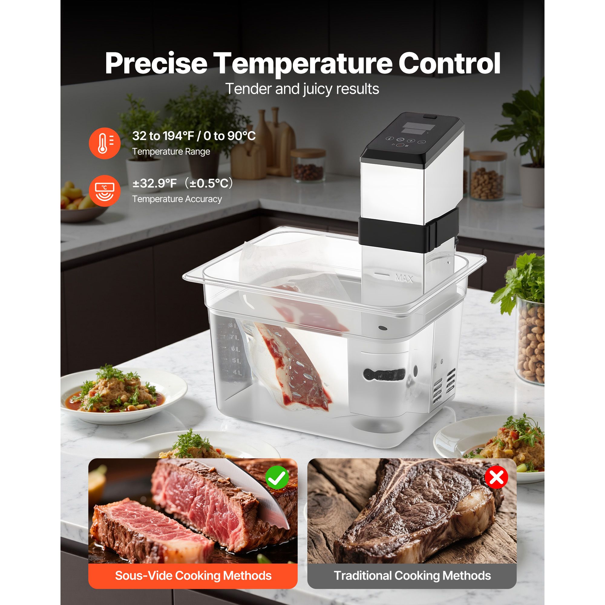 Cocedor Sous Vide de 1500W con - Digital Sous Vide Precision Cooker reseña y precio