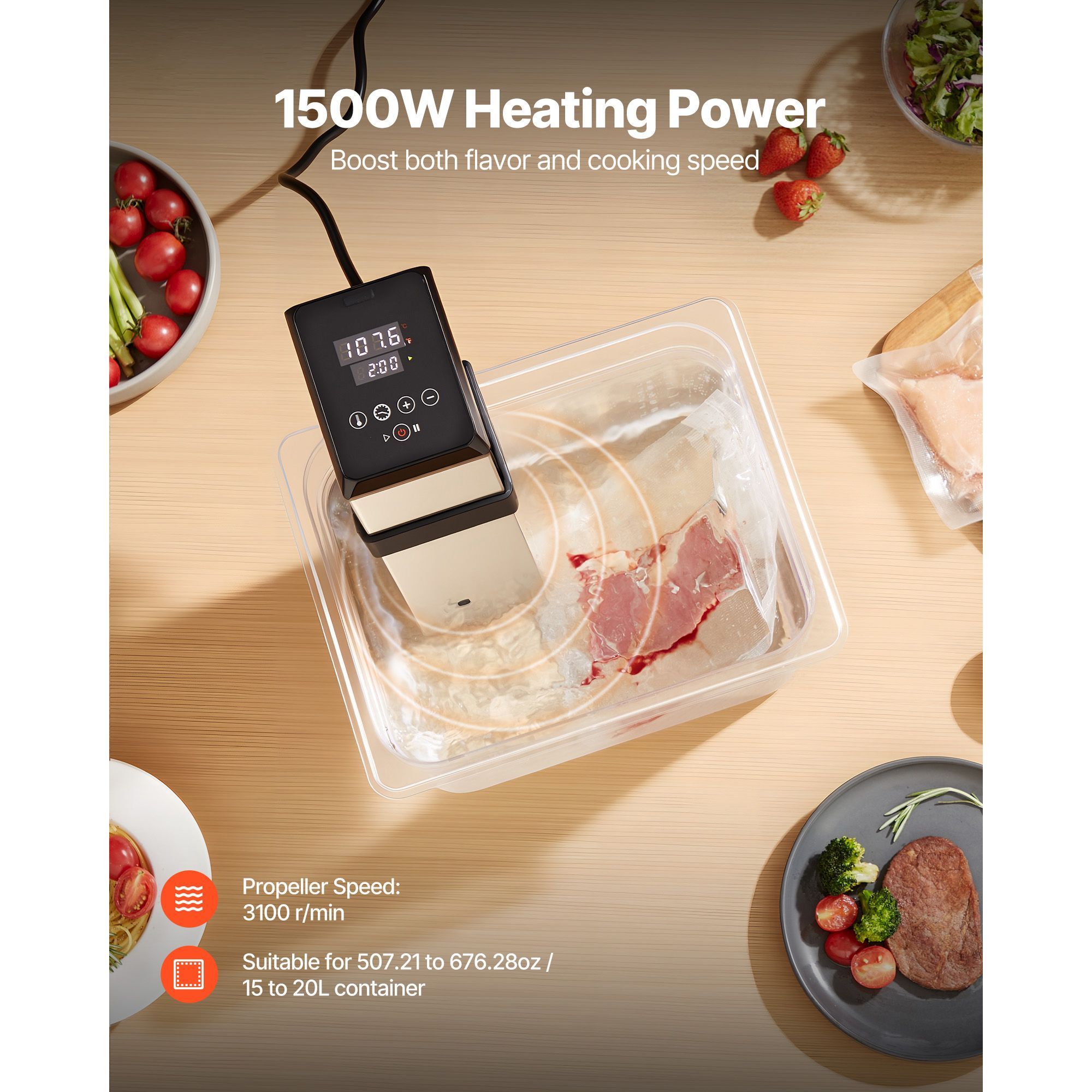 Cocedor Sous Vide de 1500W con - Digital Sous Vide Precision Cooker reseña y precio